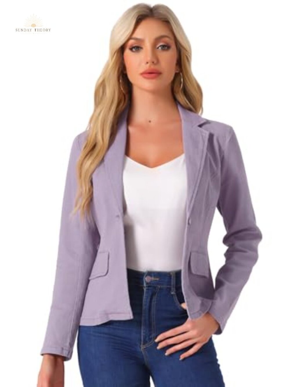Washed Denim Notched Lapel One Button Long Sleeve Blazer